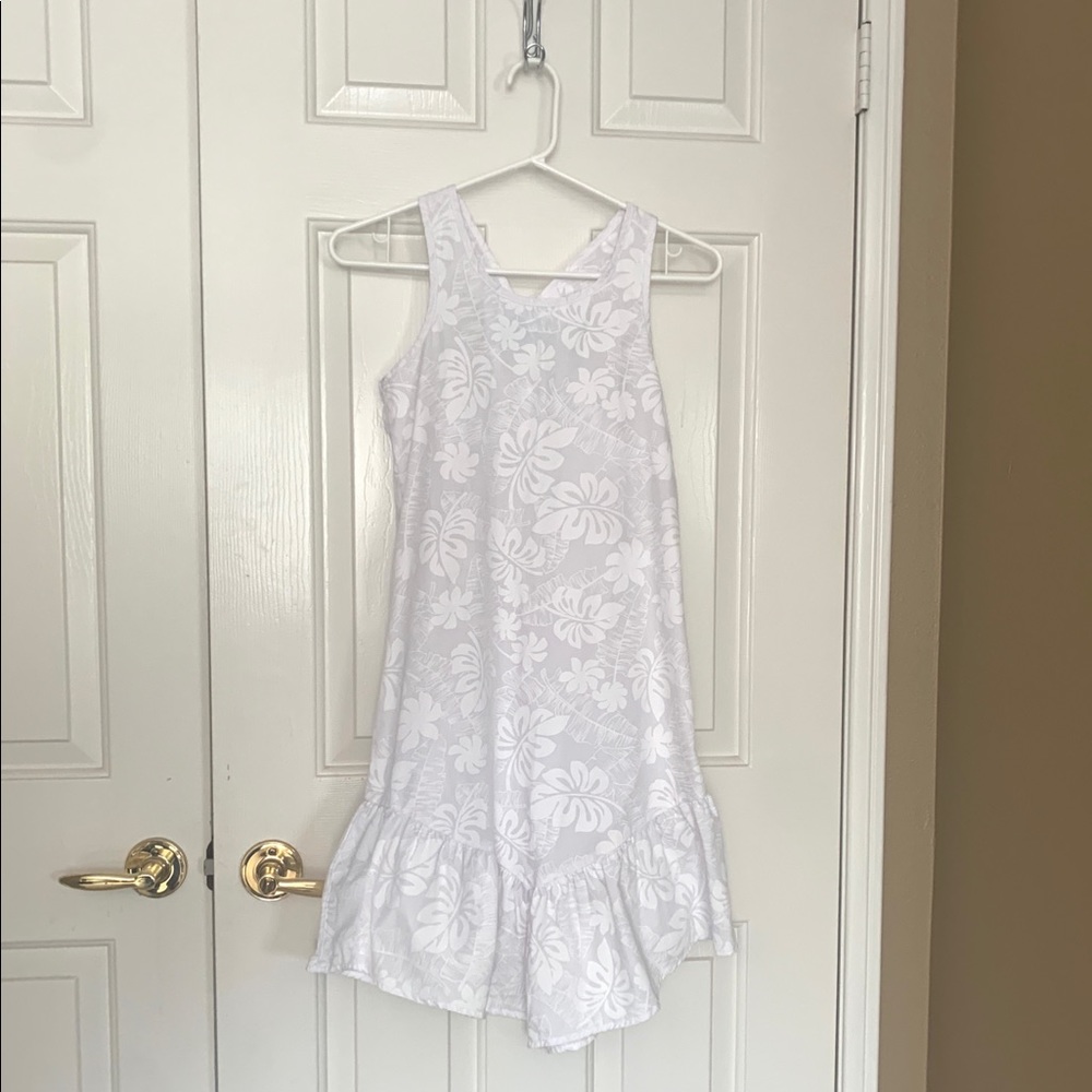 Girls’ Kala White Floral Hawaiian Dress Size 10 Sleeveless Racerback Ruffle